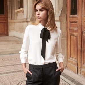 Sezane Silk Shirt with Black Tie